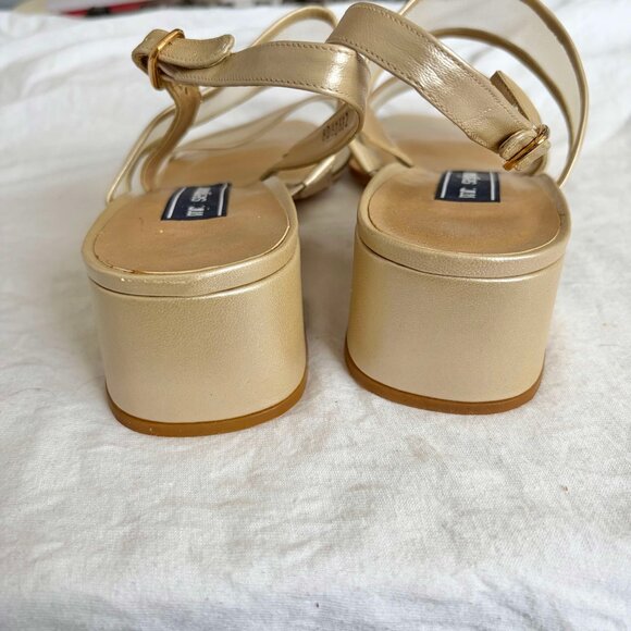 Mr Seymour Vintage 70s 80s Gold Mesh Slingback Sandal Size 10 Block Heel Leather - Picture 9 of 9